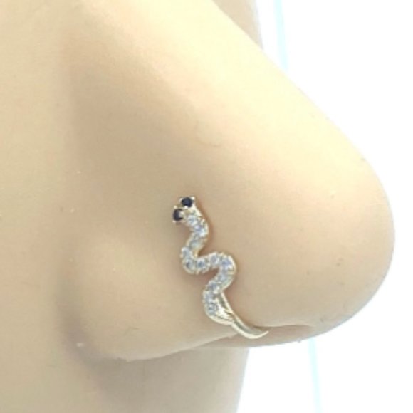 CZ Snake 24 KT Gold Plated Nose Cuff Fake Nose Rings No Piercing Jewelry - Picture 1 of 5